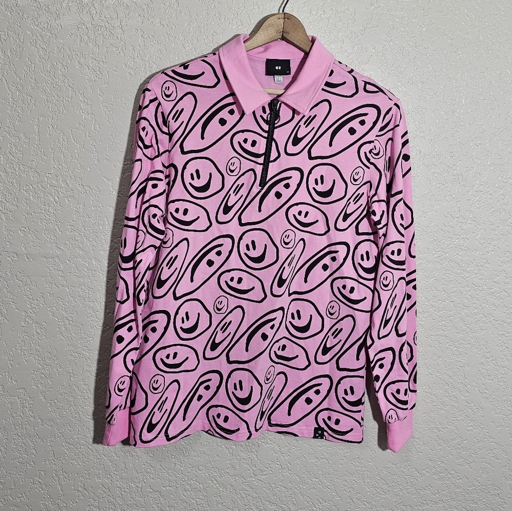 Lazy Oaf Pink/Black Smiley Face Print Shirt